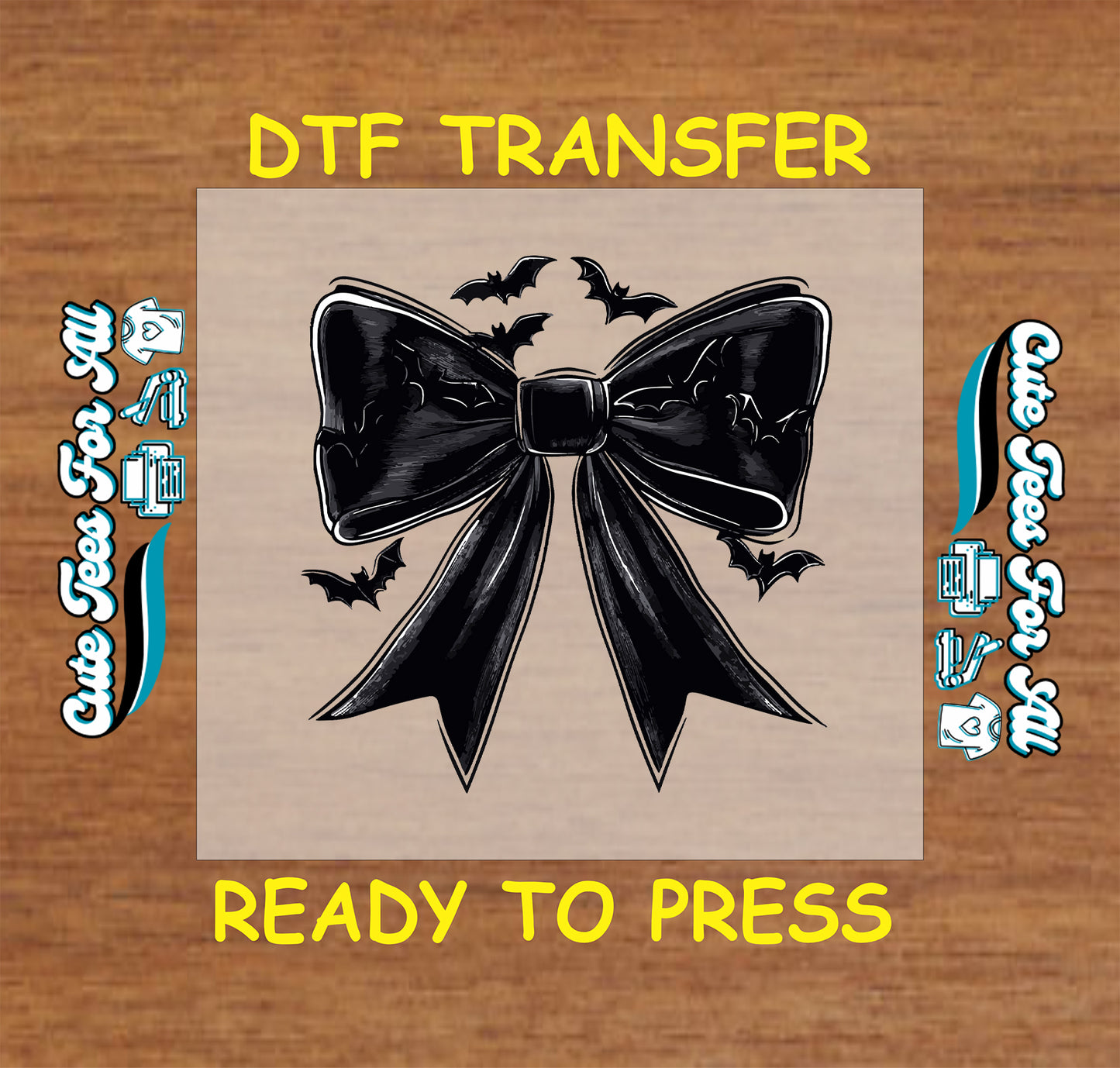 Halloween black bow with flying bats ready to press dtf transfer