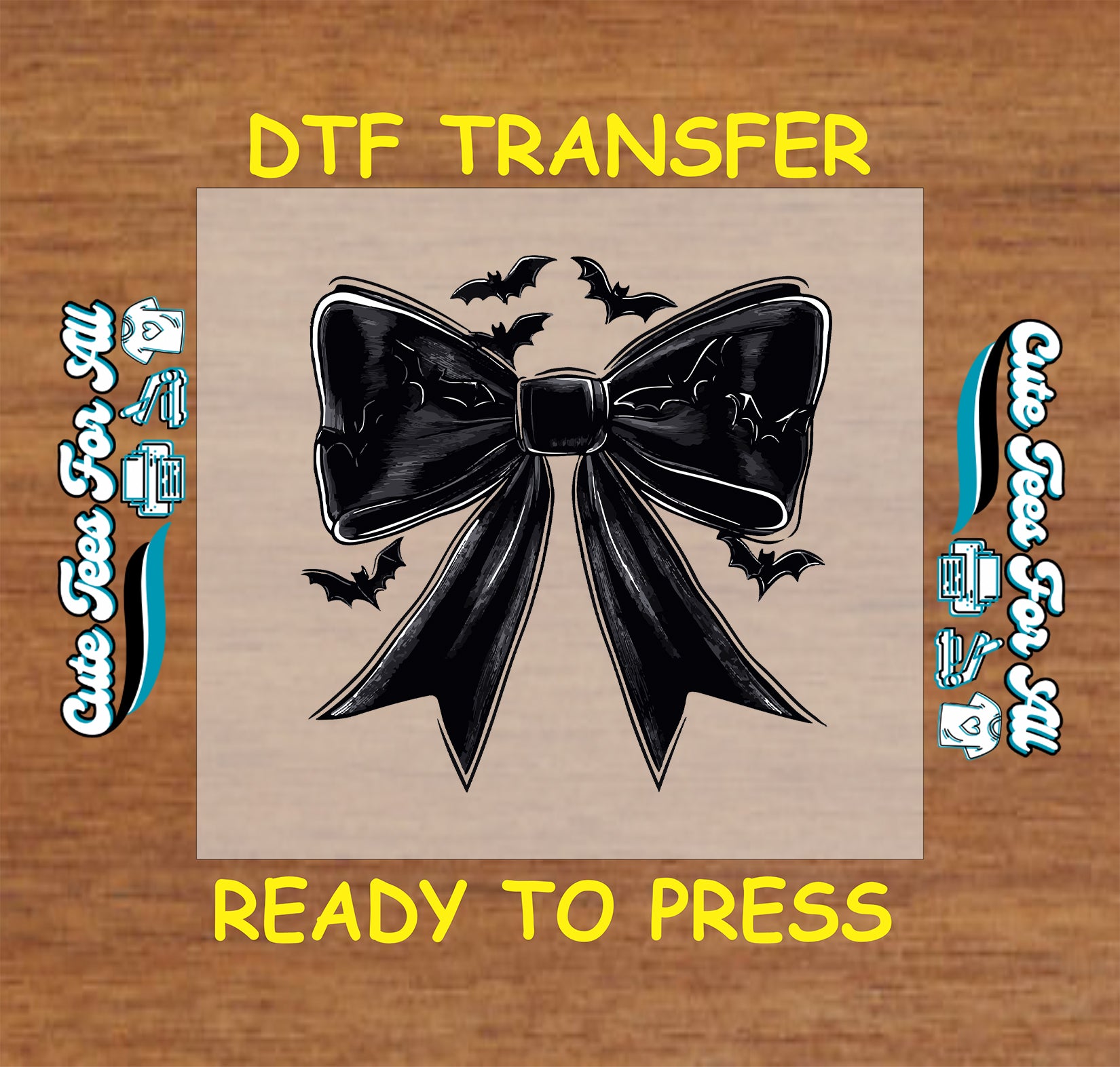 Halloween black bow with flying bats ready to press dtf transfer