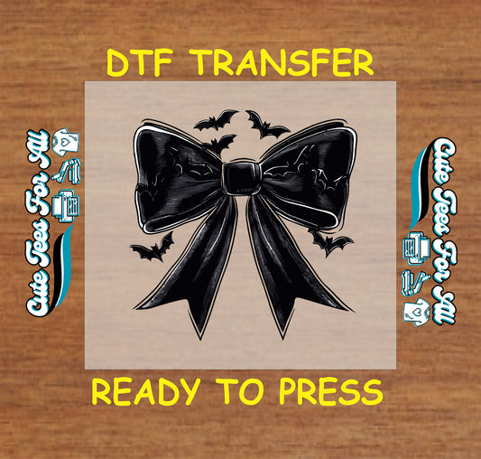 Halloween black bow with flying bats ready to press dtf transfer