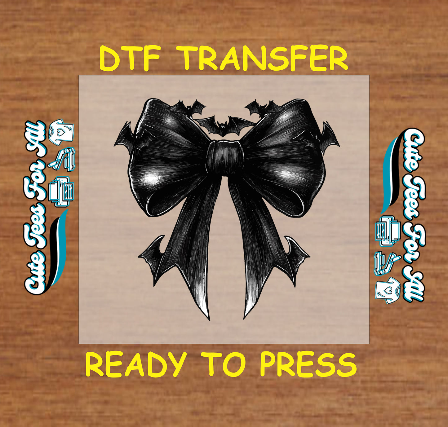 Halloween black bow with bat wing accents and bats ready to press dtf transfer