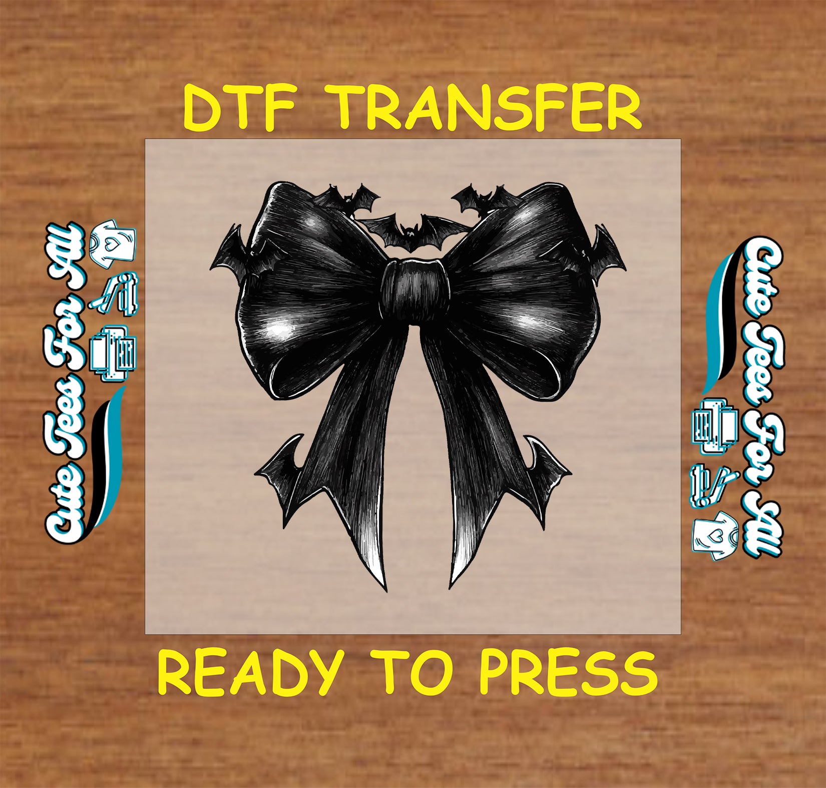 Halloween black bow with bat wing accents and bats ready to press dtf transfer