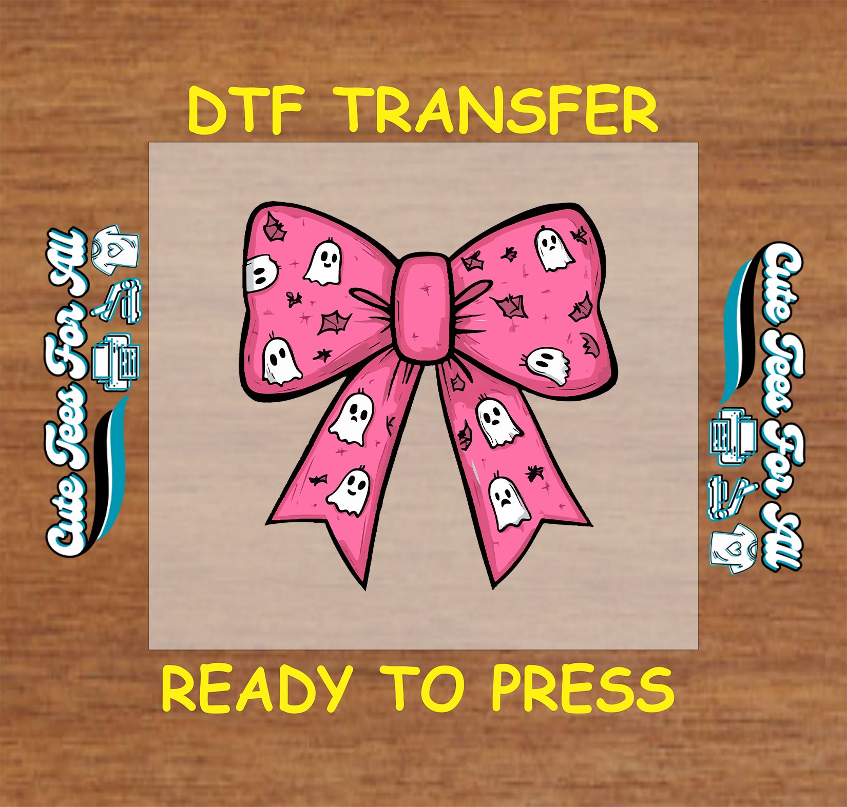 Halloween pink bow with ghost and star pattern ready to press dtf transfer