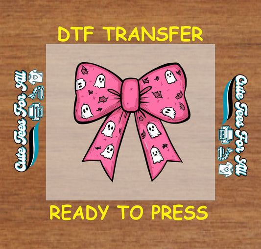 Halloween pink bow with ghost and star pattern ready to press dtf transfer