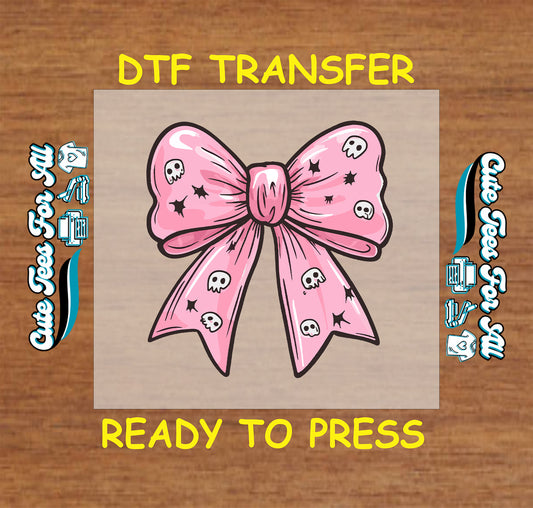 Halloween pink bow with skull and star pattern ready to press dtf transfer