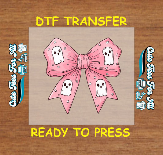 Halloween pink bow with ghost and star print ready to press dtf transfer