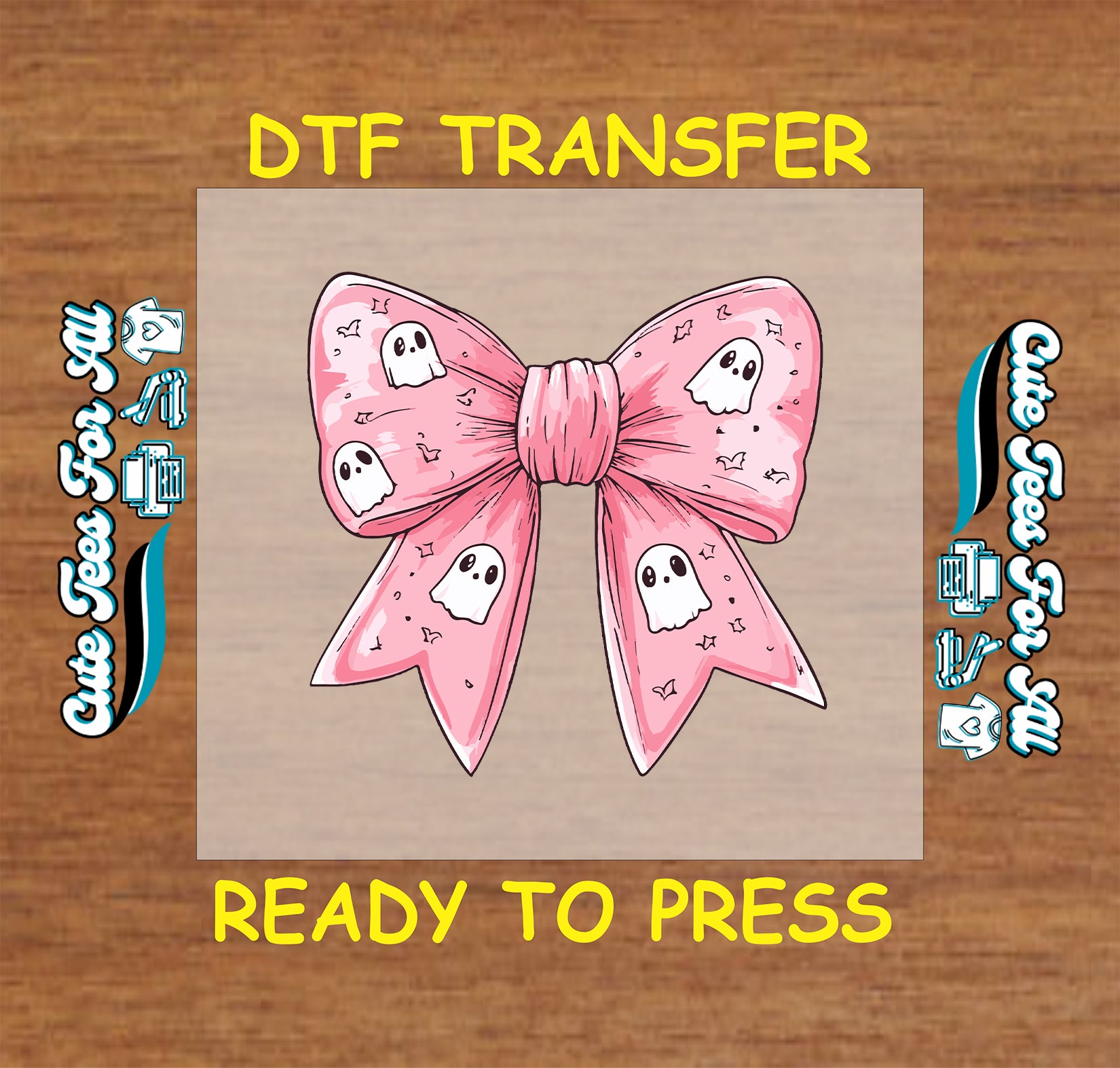 Halloween pink bow with ghost pattern ready to press dtf transfer