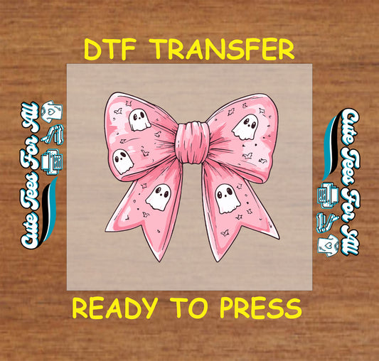 Halloween pink bow with ghost pattern ready to press dtf transfer