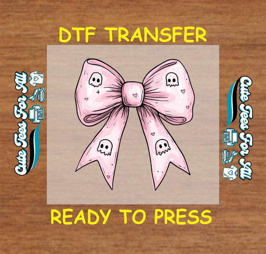 Halloween DTF Transfer – Pink Bow with Skulls and Hearts