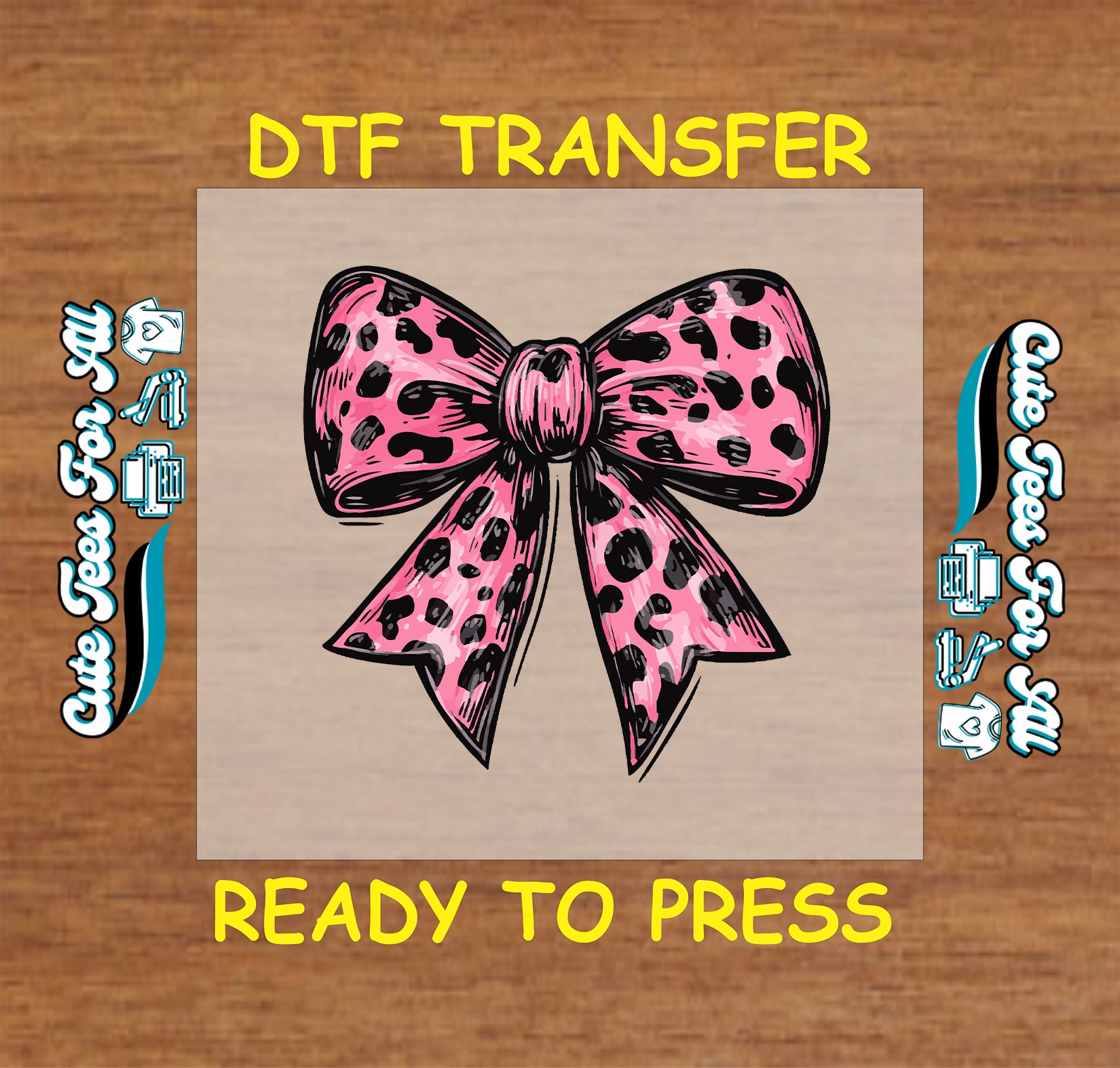 Halloween pink leopard print bow ready to press dtf transfer