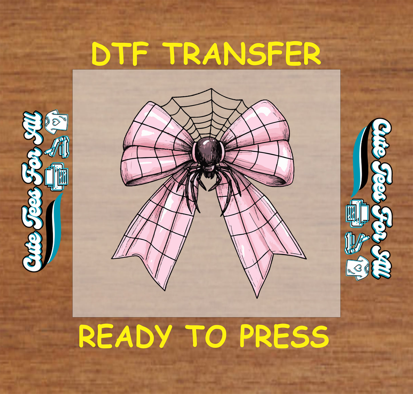 Halloween pink bow with spider and web ready to press dtf transfer