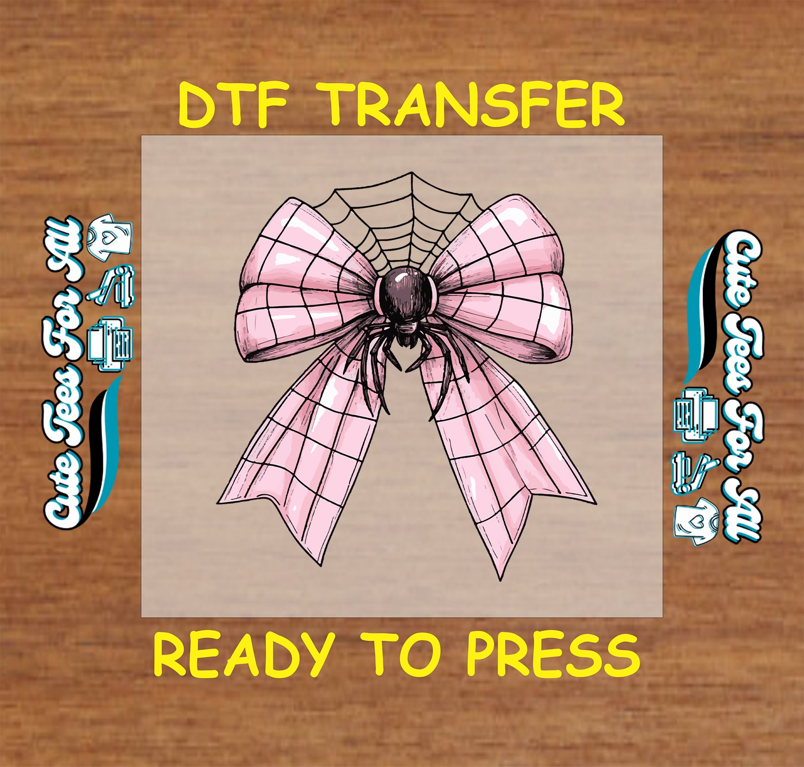 Halloween pink bow with spider and web ready to press dtf transfer