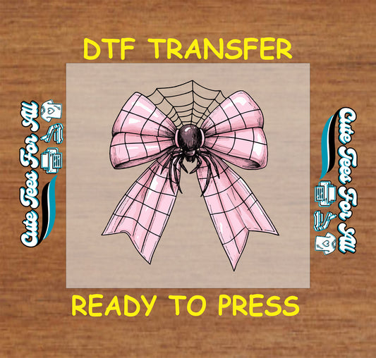 Halloween pink bow with spider and web ready to press dtf transfer