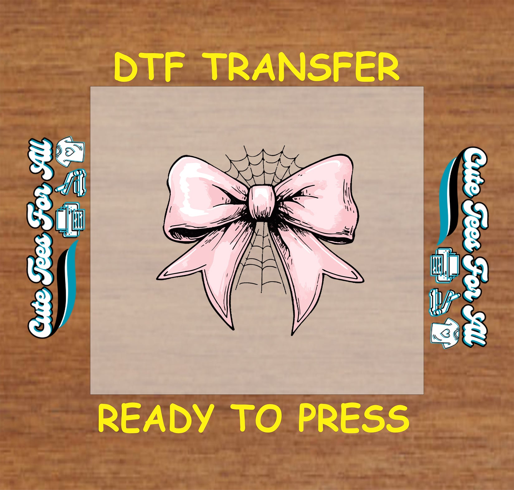 Halloween pink bow with spiderweb ready to press dtf transfer