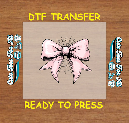 Halloween pink bow with spiderweb ready to press dtf transfer