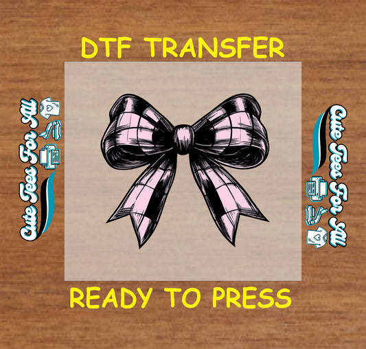 Halloween pink and black plaid bow ready to press dtf transfer