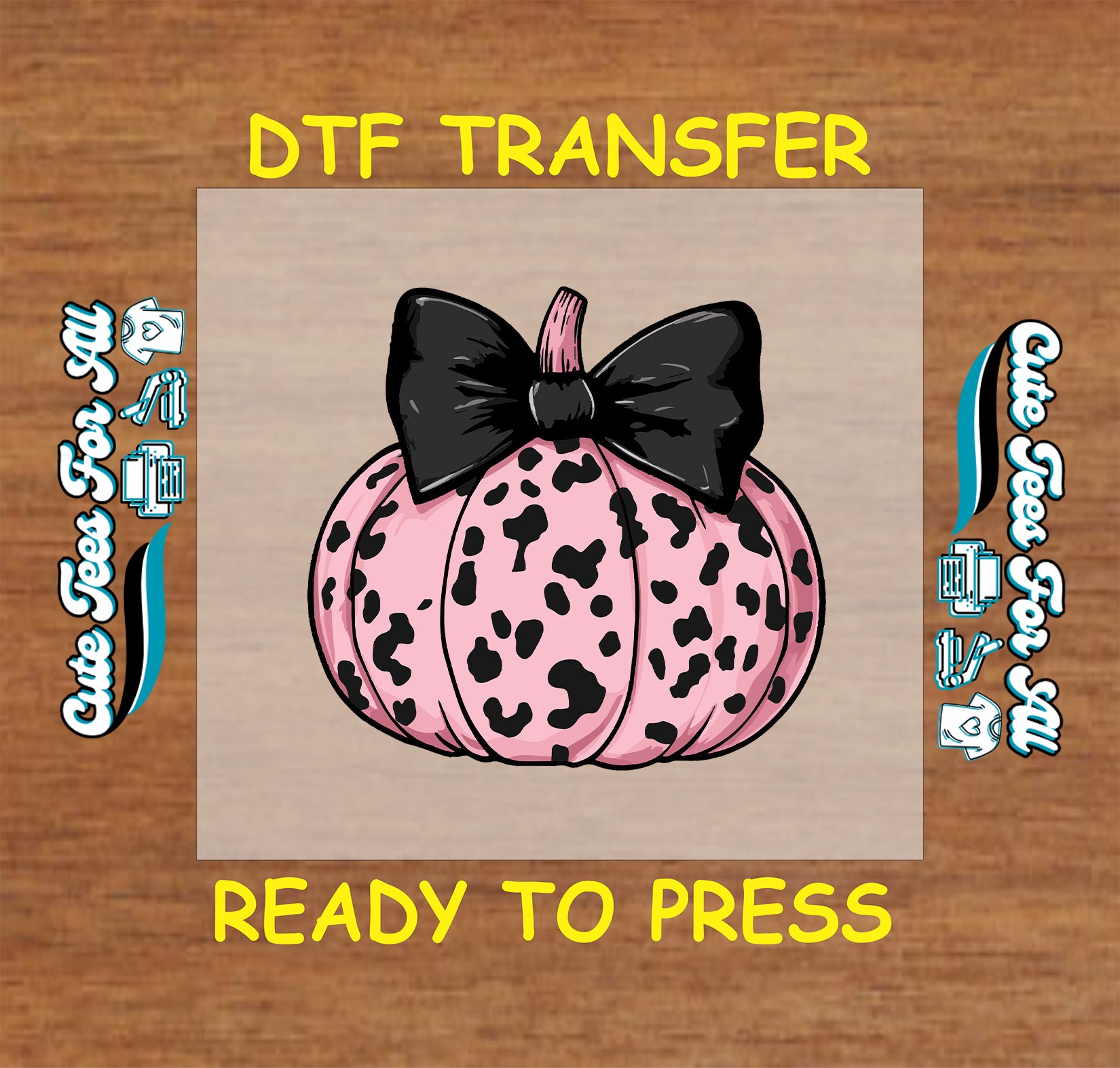 Halloween pink leopard print pumpkin with black bow ready to press dtf transfer