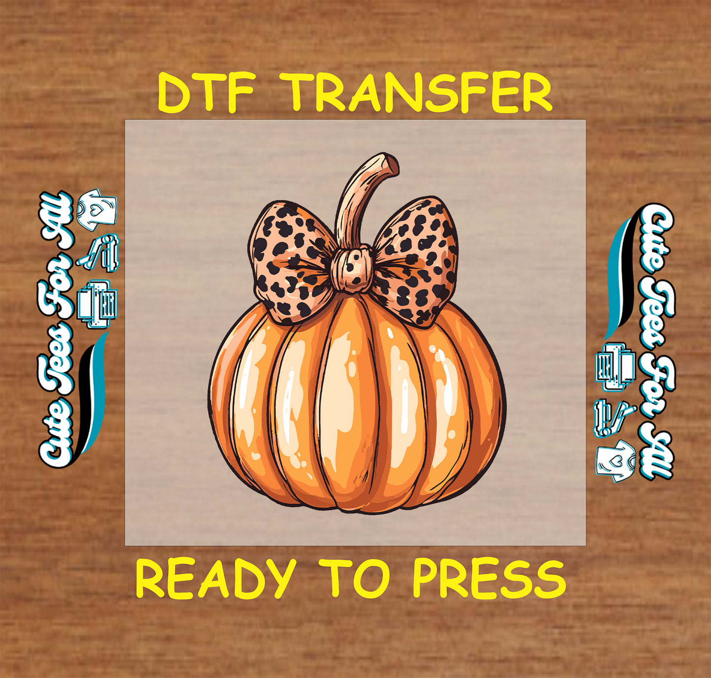 orange pumpkin with leopard print bow ready to press dtf transfer for halloween shirts