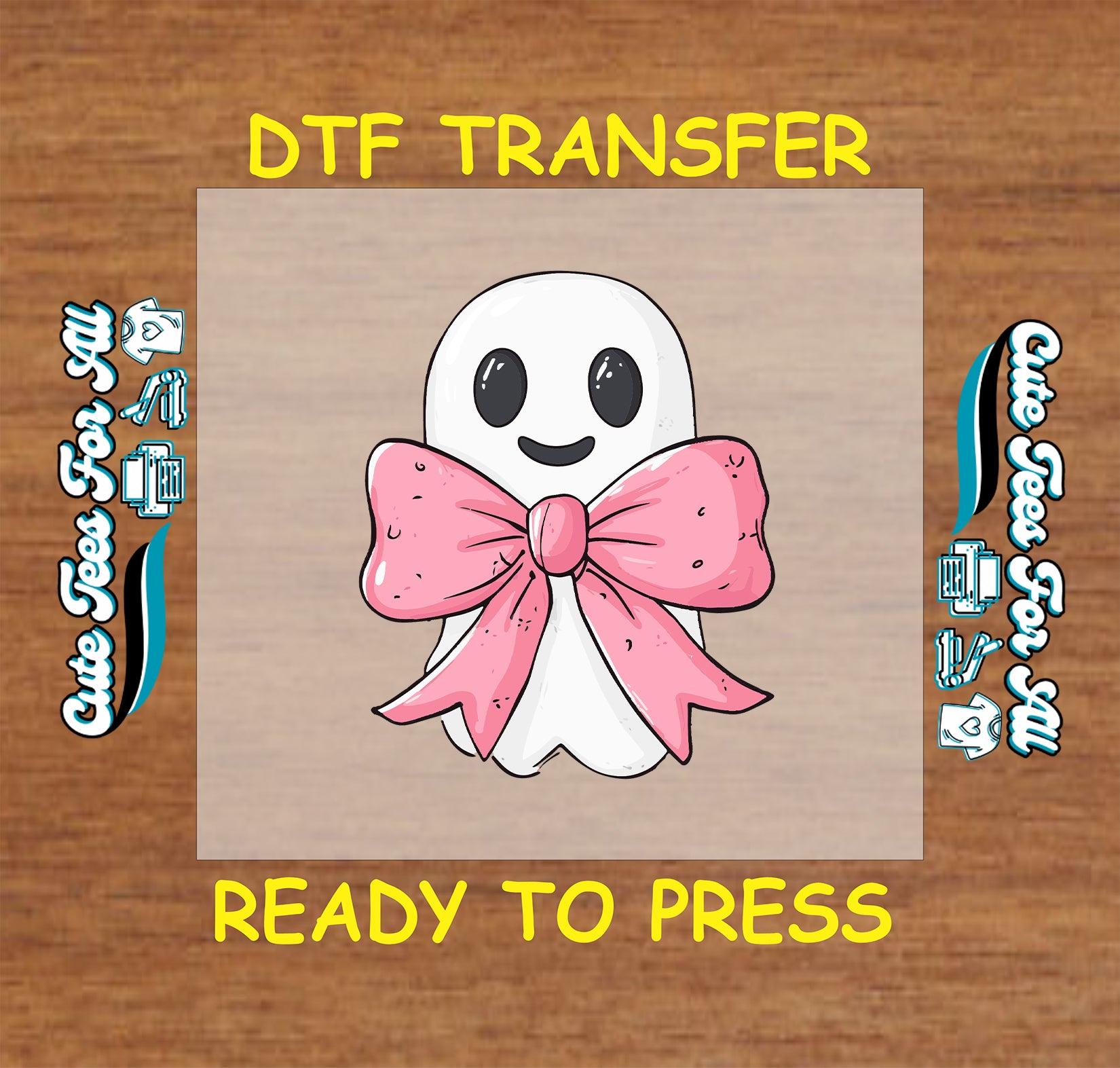cute ghost with pink bow halloween ready to press dtf transfer for diy shirts