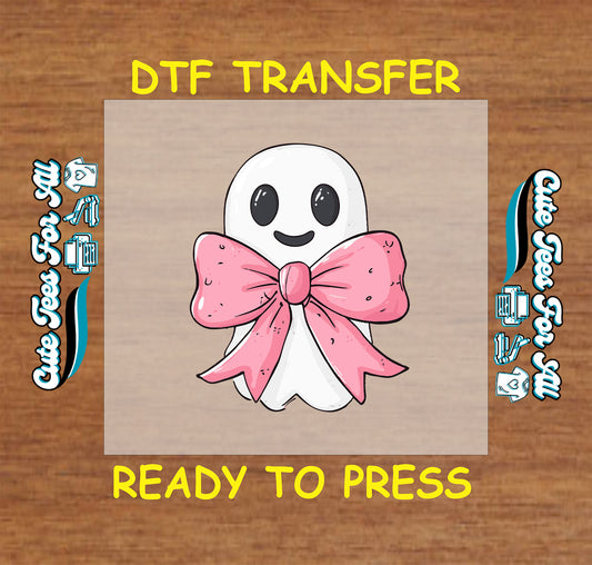 cute ghost with pink bow halloween ready to press dtf transfer for diy shirts