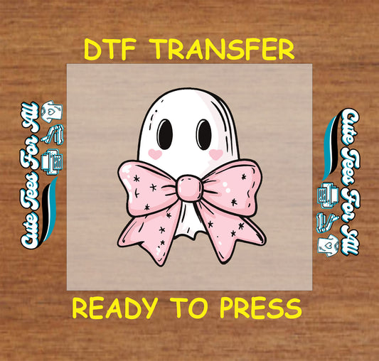 cute halloween ghost with pink bow stars and hearts ready to press dtf transfer for diy shirts