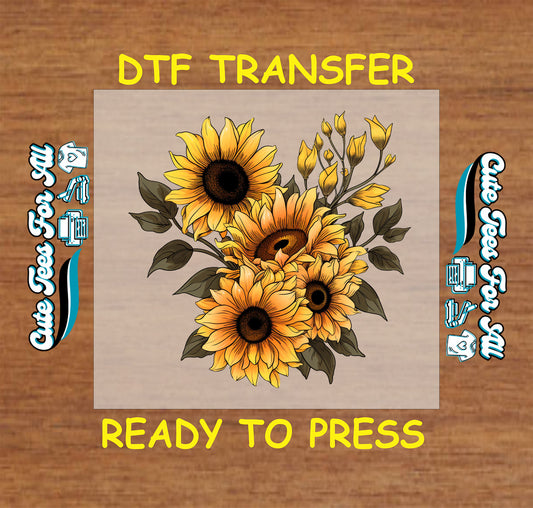 Bright sunflower bouquet ready to press fall DTF transfer for DIY shirts