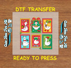 Christmas DTF Transfer – Holiday Geese Postage Stamps with Festive Bows Ready to Press Iron On Heat Transfer for DIY Shirts 11585