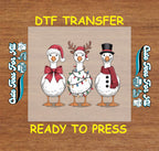 Christmas DTF Transfer – Three Festive Geese with Santa Hat, Lights, and Scarf Ready to Press Iron On Heat Transfer for DIY Shirts 11634