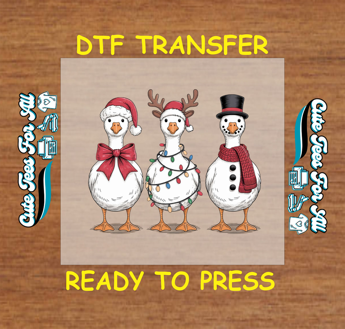Christmas DTF Transfer – Festive Geese in Holiday Costumes