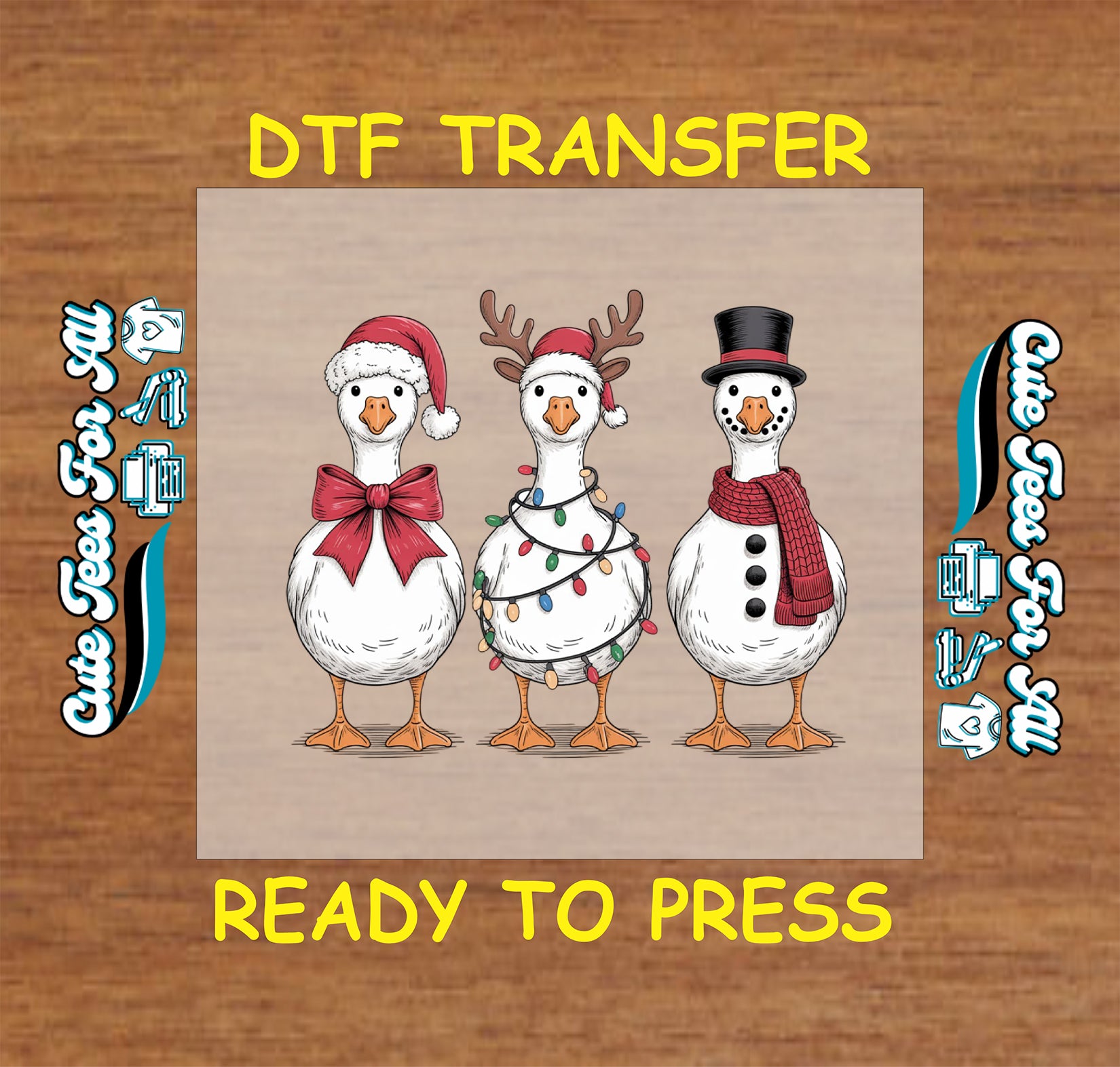 Christmas DTF Transfer – Festive Geese in Holiday Costumes