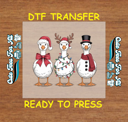 Christmas DTF Transfer – Festive Geese in Holiday Costumes