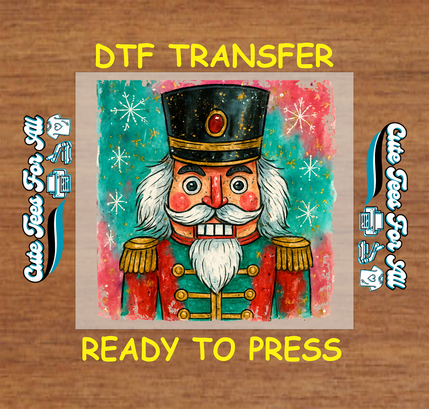 vintage nutcracker soldier in red and green uniform ready to press dtf iron on heat transfer for diy shirts