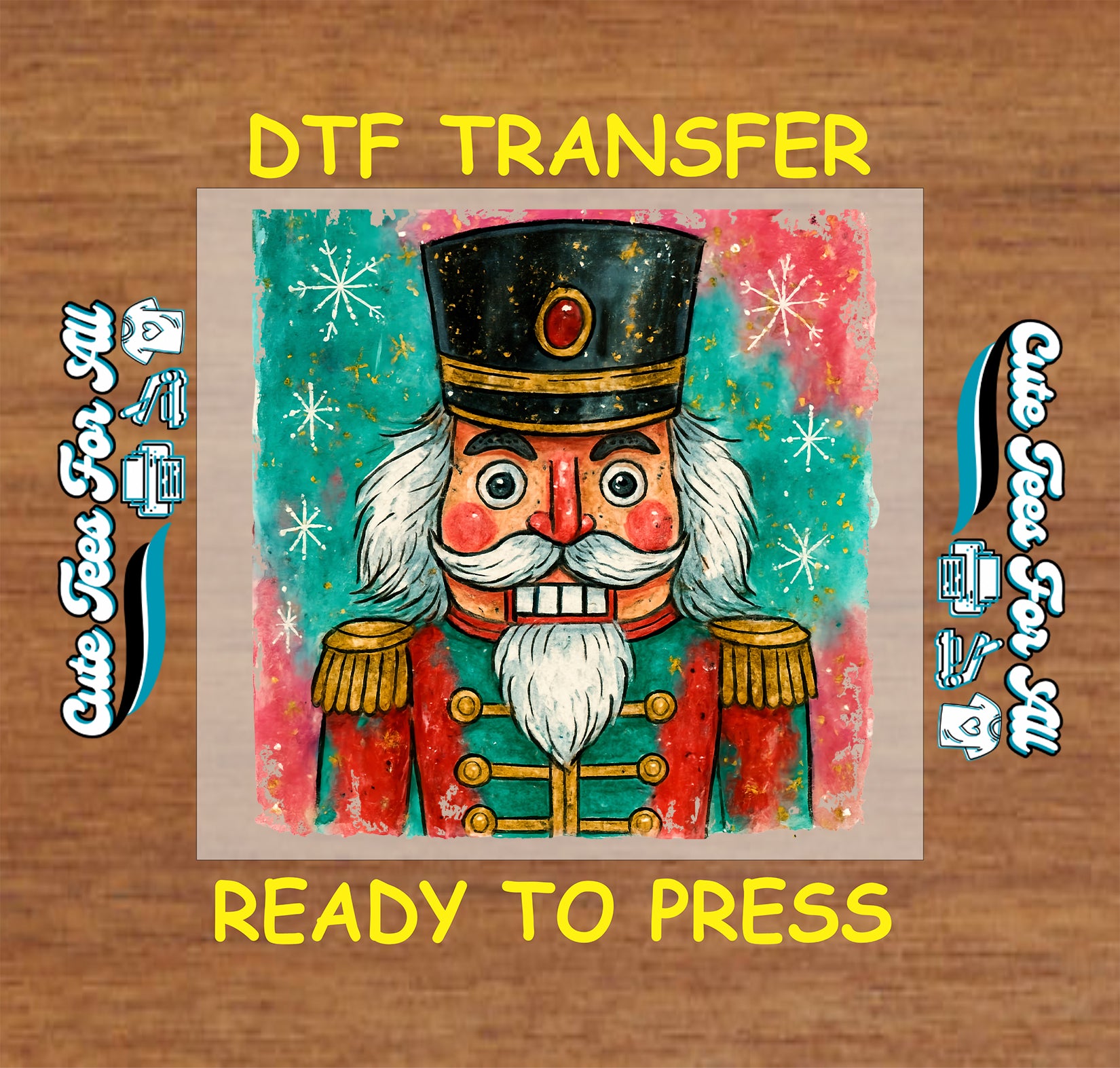 vintage nutcracker soldier in red and green uniform ready to press dtf iron on heat transfer for diy shirts