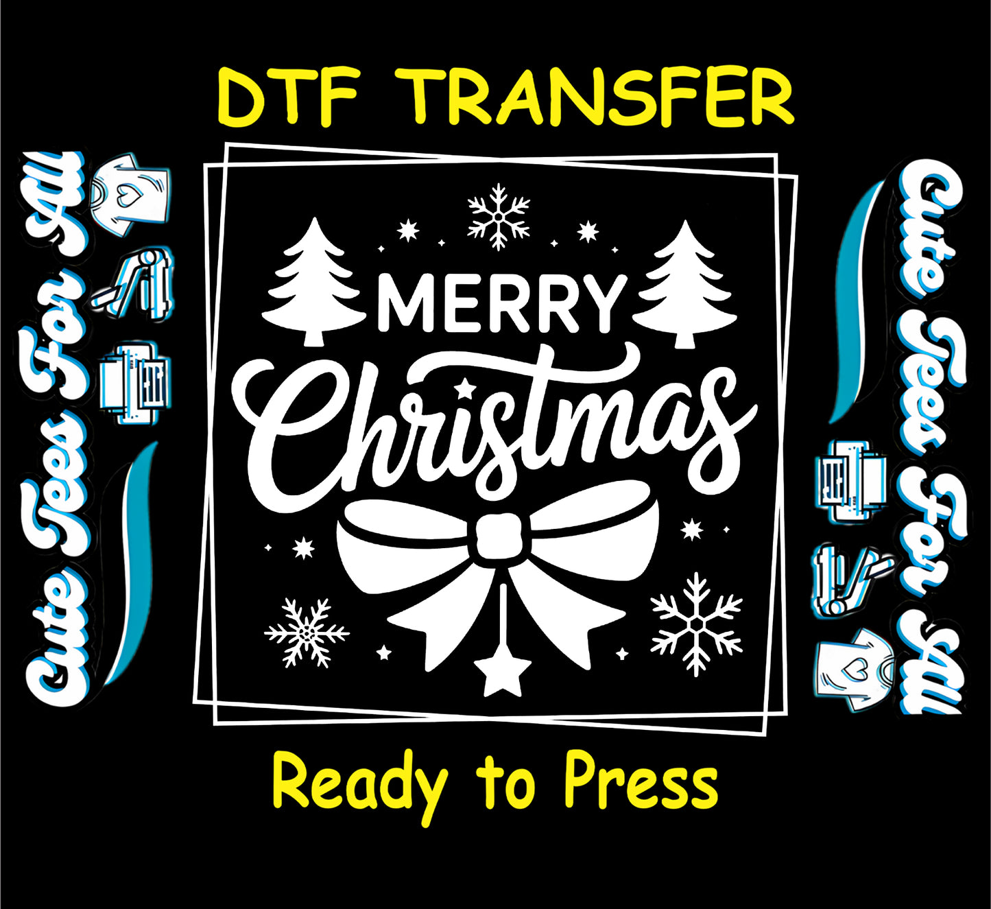 merry christmas dtf transfer with trees and bow ready to press iron on heat transfer for diy shirts