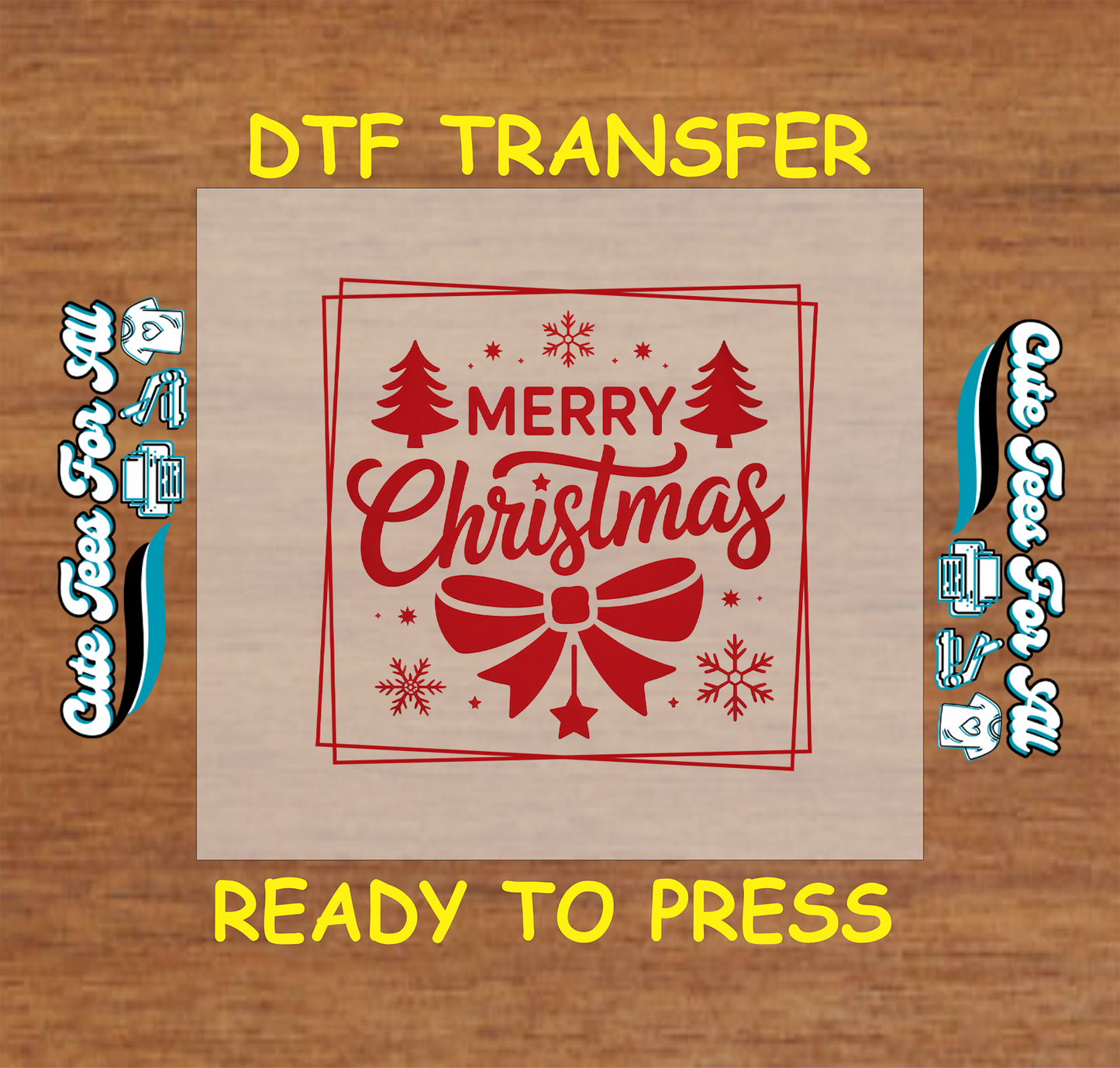 red merry christmas dtf transfer with trees bow and snowflakes ready to press iron on heat transfer for diy shirts