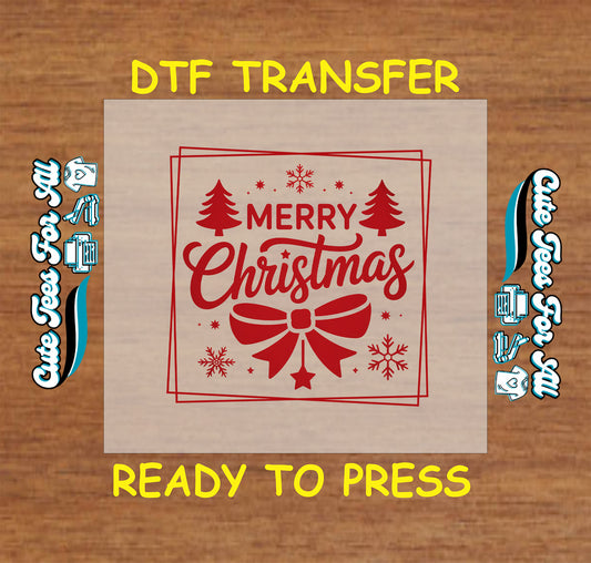 red merry christmas dtf transfer with trees bow and snowflakes ready to press iron on heat transfer for diy shirts