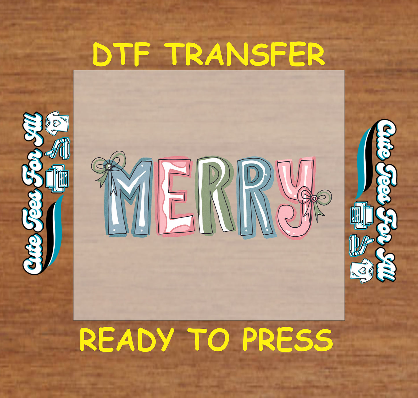 merry christmas pastel letter dtf transfer with bows ready to press iron on heat transfer for diy shirts
