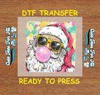 Christmas DTF Transfer – Cool Santa with Sunglasses and Bubblegum Ready to Press Iron On Heat Transfer for DIY Shirts 11694
