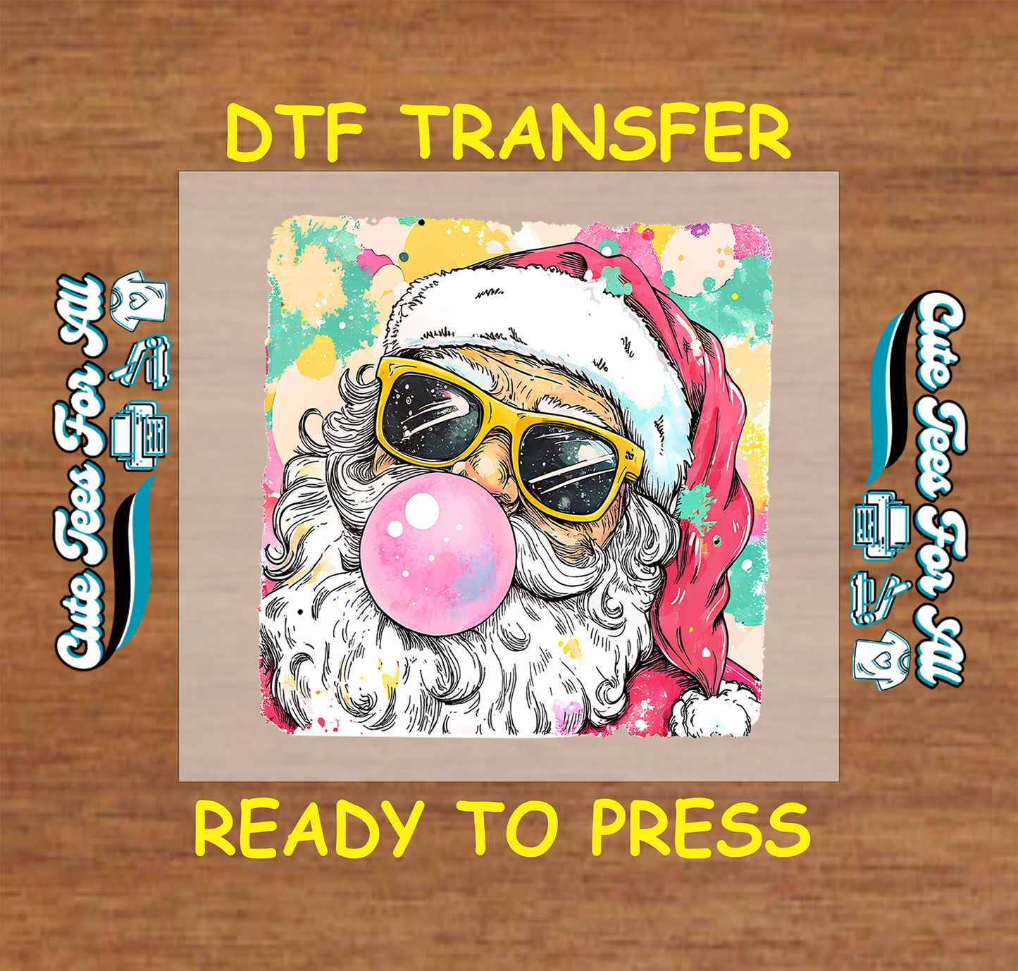 cool santa with sunglasses and bubblegum ready to press dtf iron on heat transfer for diy shirts