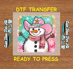 Christmas DTF Transfer – Cowgirl Snowman with Pink Hat and Scarf Ready to Press Iron On Heat Transfer for DIY Shirts 11695