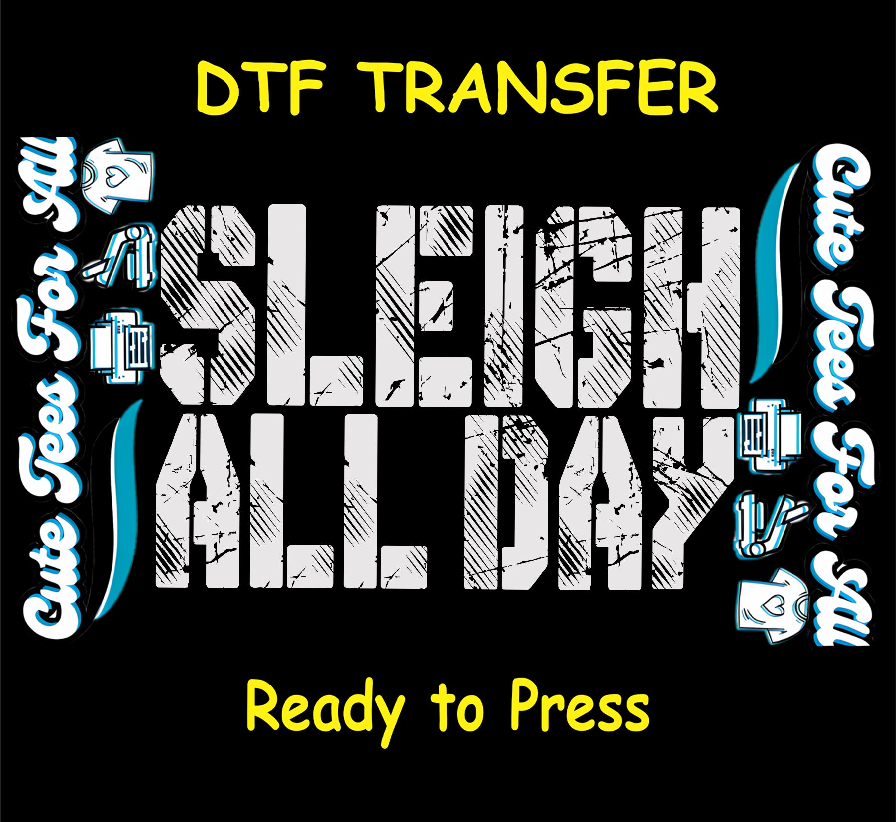 sleigh all day grunge text christmas dtf transfer ready to press iron on heat transfer for diy shirts