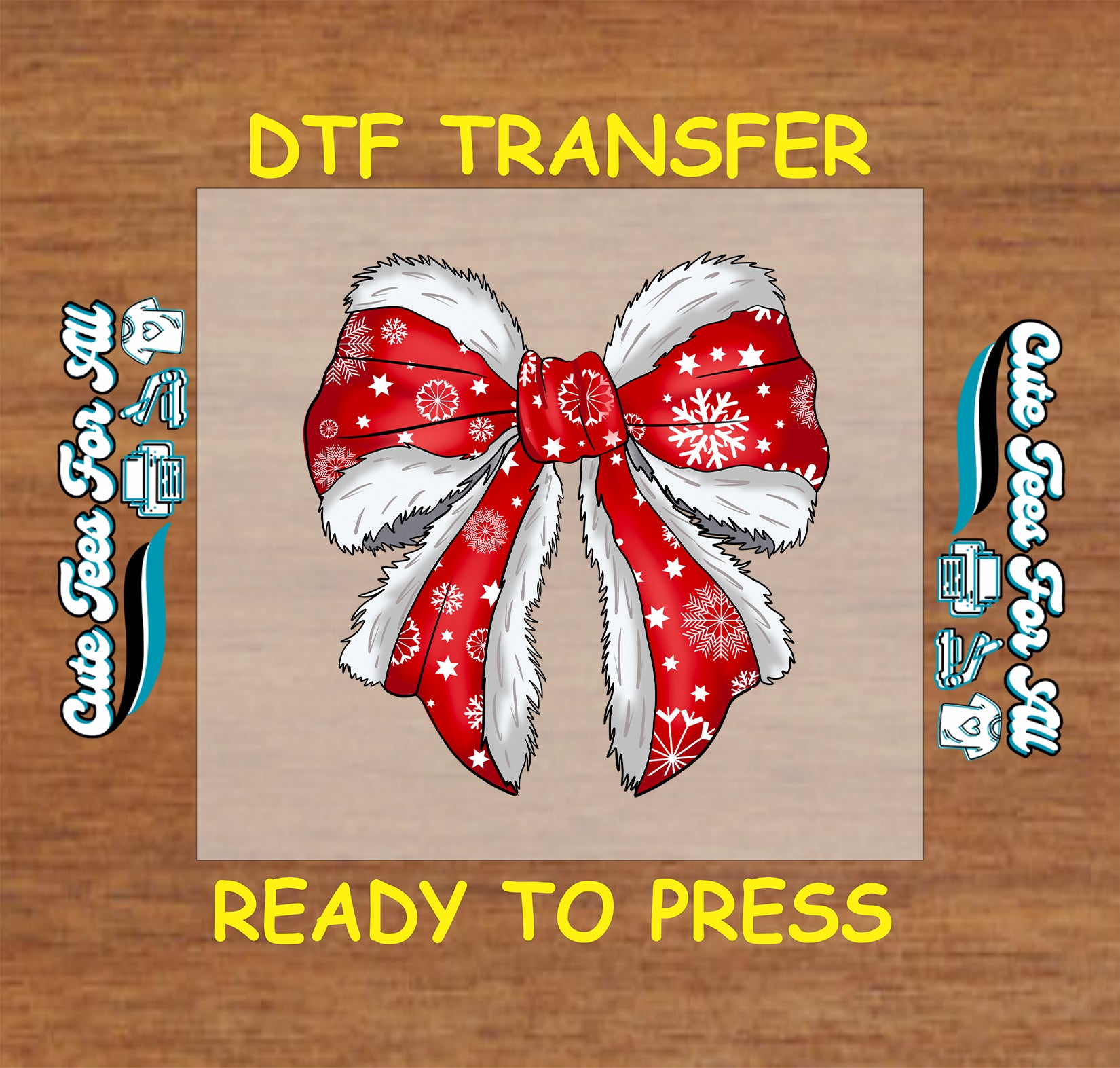 red snowflake fur trim bow dtf transfer ready to press iron on heat transfer for diy shirts