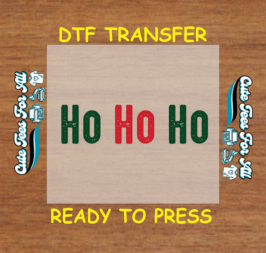 Red and green Ho Ho Ho Christmas text ready to press dtf iron on heat transfer for DIY shirts