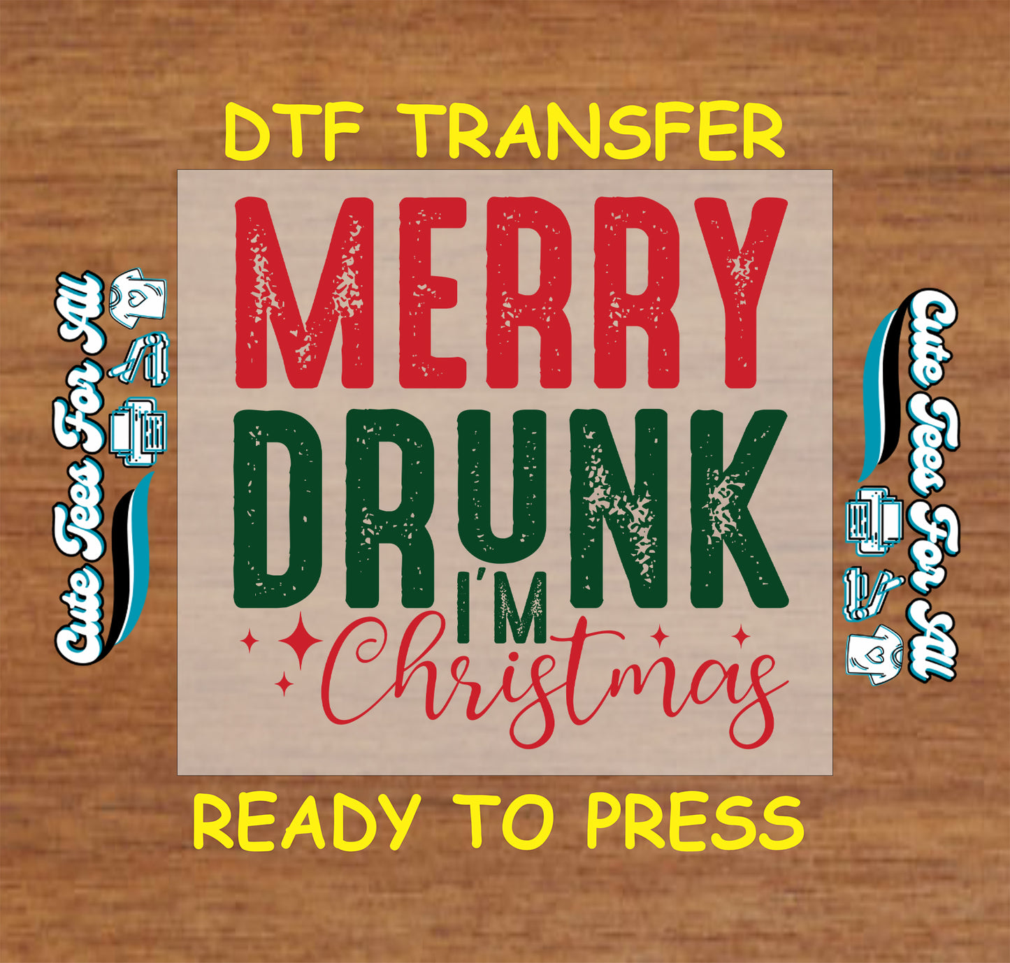 Merry Drunk I’m Christmas funny red and green lettering ready to press dtf iron on heat transfer for DIY shirts