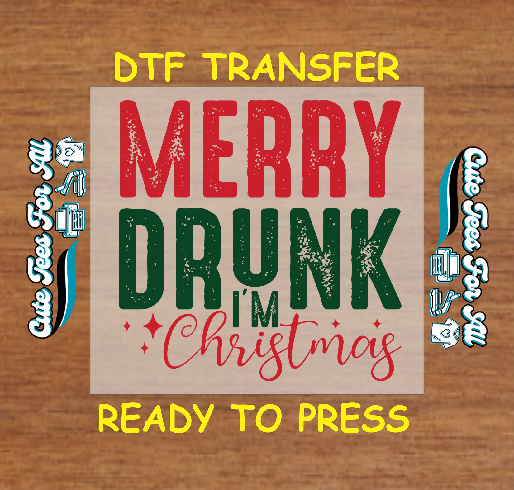 Merry Drunk I’m Christmas funny red and green lettering ready to press dtf iron on heat transfer for DIY shirts
