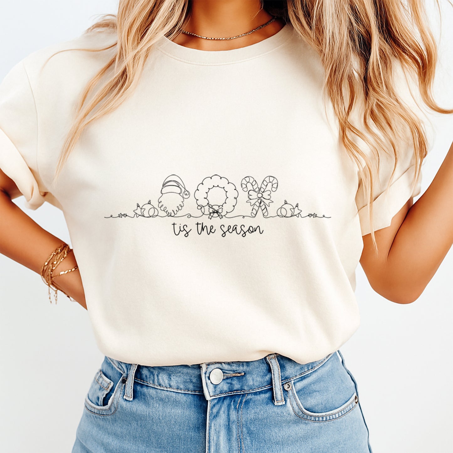 Christmas DTF Transfer – Minimalist Black Outline ’Tis the Season Icons Ready to Press Iron On Heat Transfer for DIY Shirts 11737