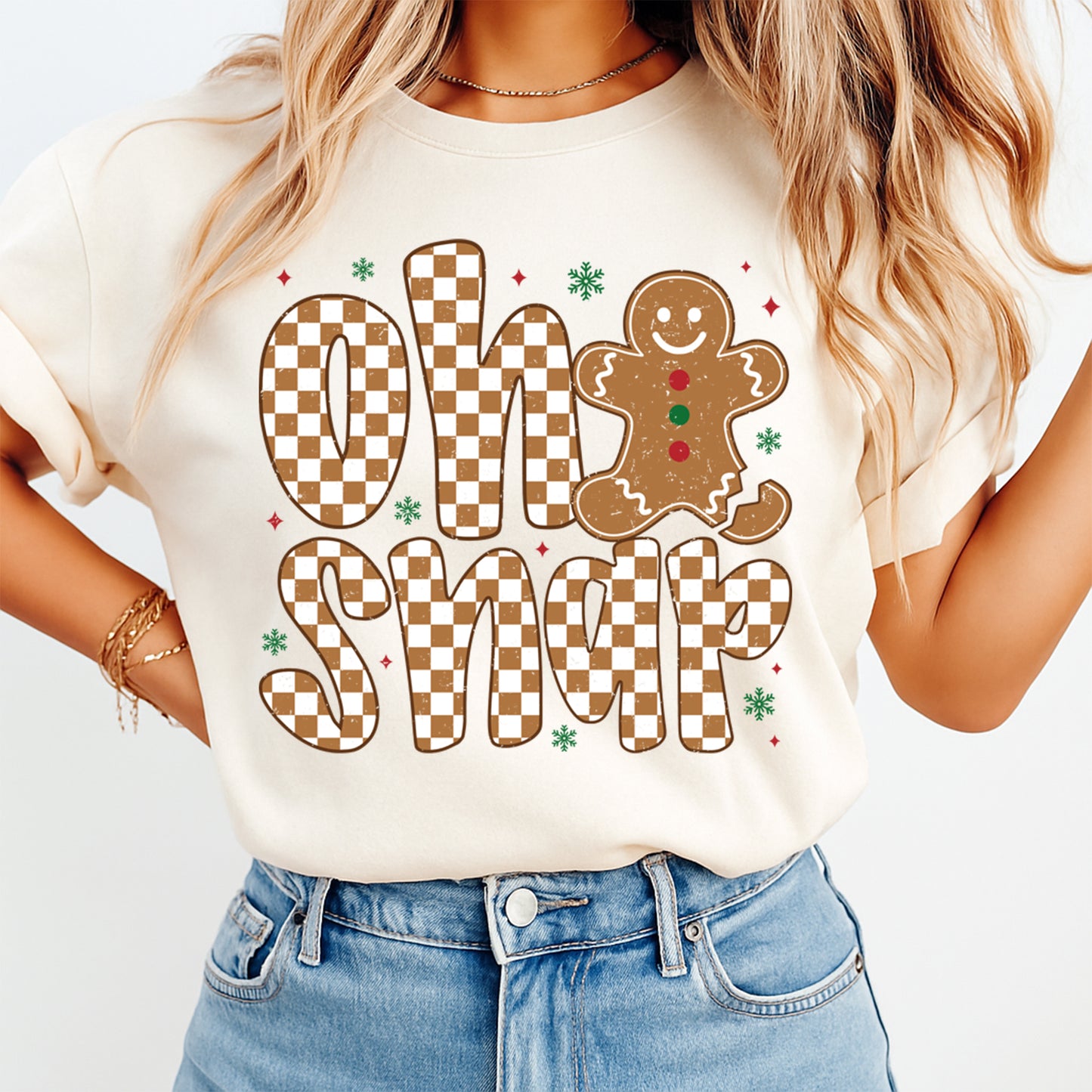 Christmas DTF Transfer – Oh Snap Gingerbread Man Checkerboard Ready to Press Iron On Heat Transfer for DIY Shirts 11745