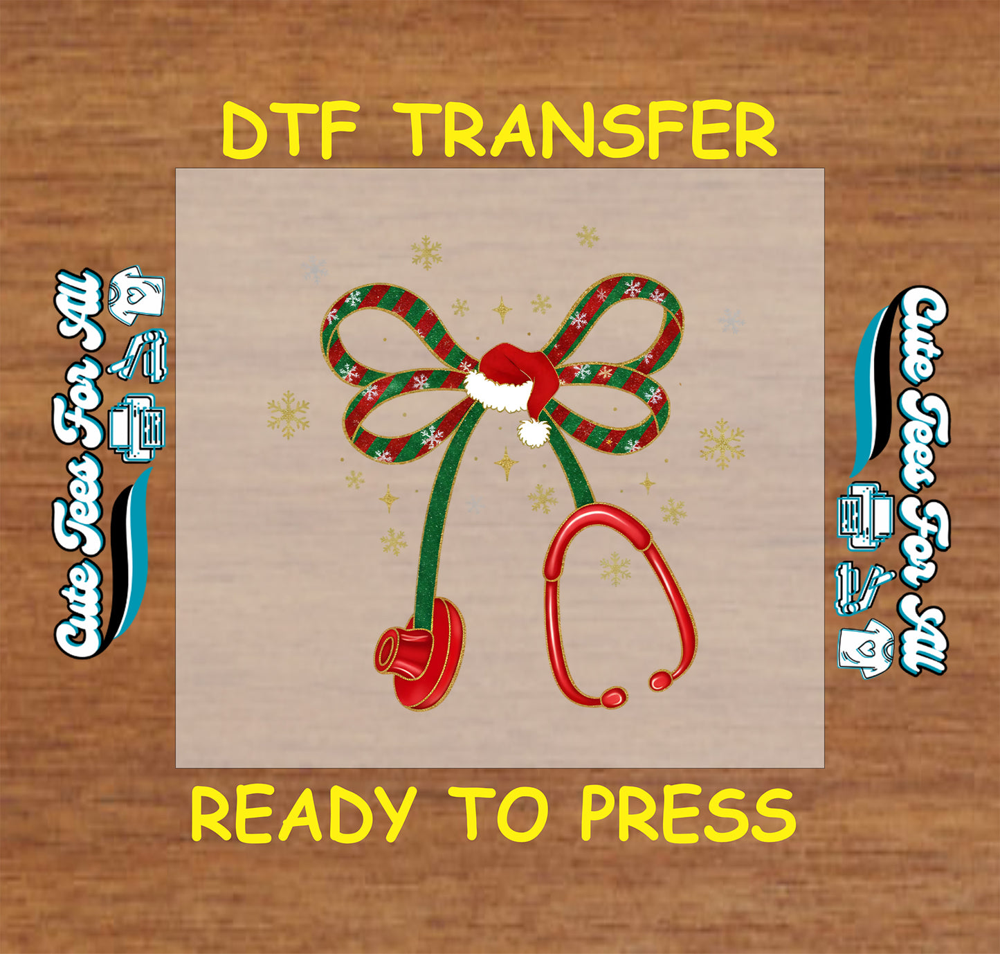 nurse stethoscope bow with santa hat christmas ready to press dtf transfer iron on heat transfer diy shirts
