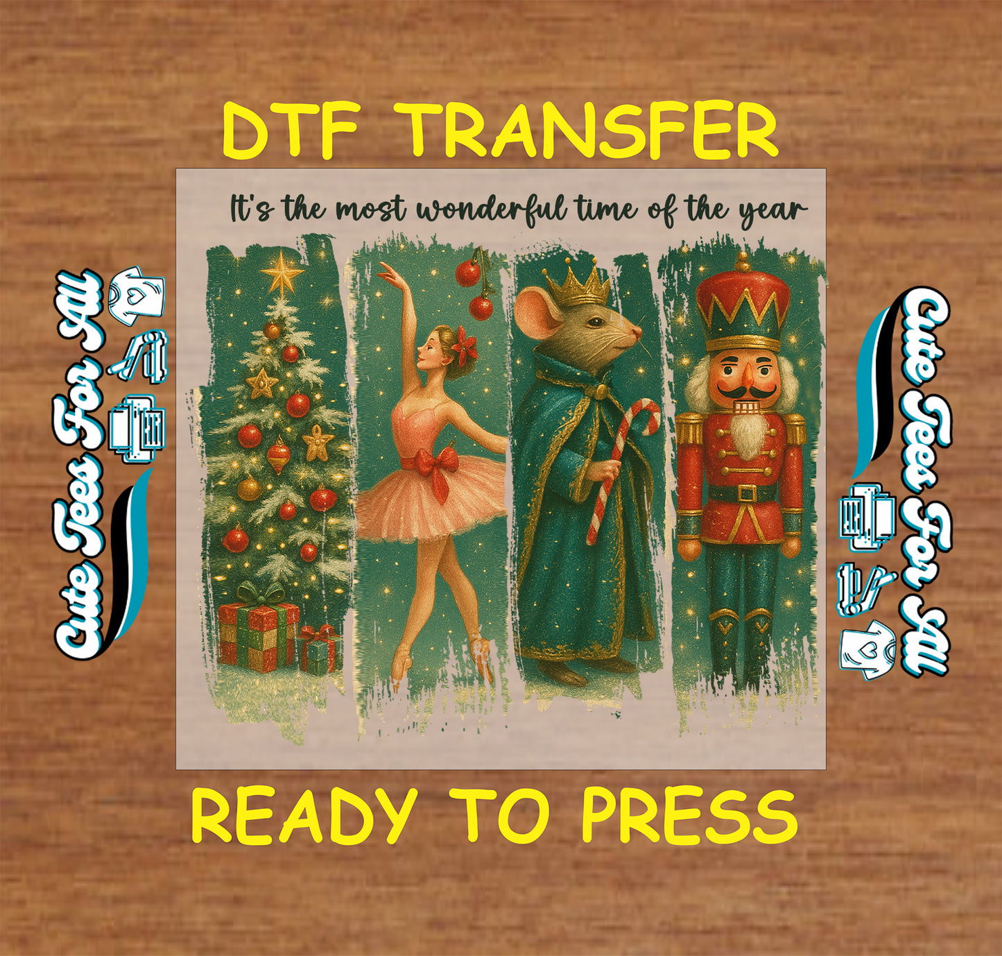 Vintage nutcracker, ballerina, mouse king Christmas panels — ready to press dtf iron on heat transfer for DIY shirts