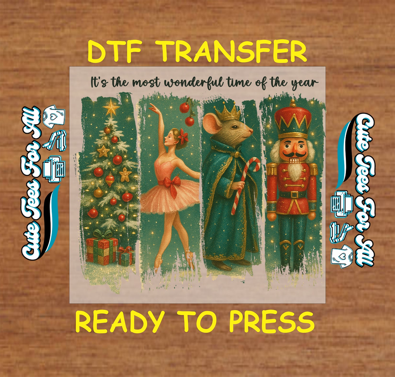 Vintage nutcracker, ballerina, mouse king Christmas panels — ready to press dtf iron on heat transfer for DIY shirts