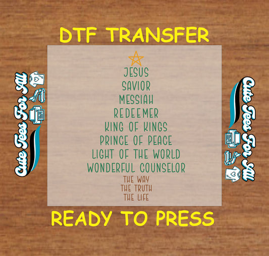 Christian tree of names of Jesus Christmas ready to press dtf iron on heat transfer for DIY shirts
